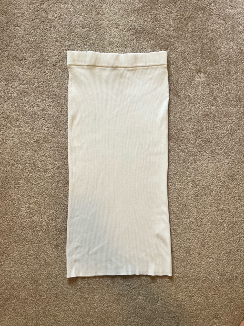 Off White Ribbed Knit Pencil Skirt